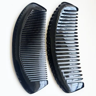 Customize Logo Handmade Anti-Static Large Wide Tooth Beard Comb Water Buffalo Black Ox Horn 10~20cm Comfort Hair Smooth Massage