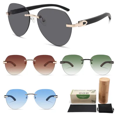 Conchen Sunglasses Custom logo Shades Wood Temples Rimless Sun Glasses Trends 2024