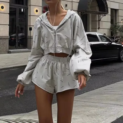Custom DTG Hoodie Printing Sport Wear Autumn Sport Suit 2 Pcs of Suit Streetwear Zip up Hoodie Plain Hoodies in Bulk Anti-shrink