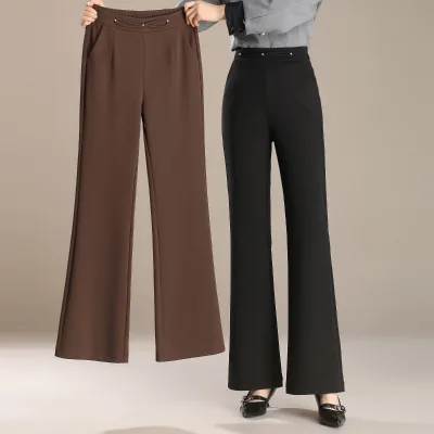 2025 Summer Women's New High-waisted Slim-fit Straight Pants Knitted Casual Flared Pants