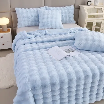 Cross-border Special Supply Period Cana Big Bubble Rabbit Fluffy Modern Minimalist Style Solid Color Customizable Four Blanket