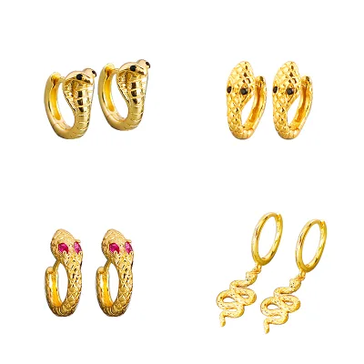 Wholesale Bulk Crystal 2021 Chunky Snake Stud Gold Textured Hoop Earrings