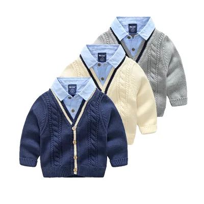 Boy's Sweater Pullover Two-piece Fall-winter Style Children's Cotton Yarn Sweater Version Collarless Children's Knitwear