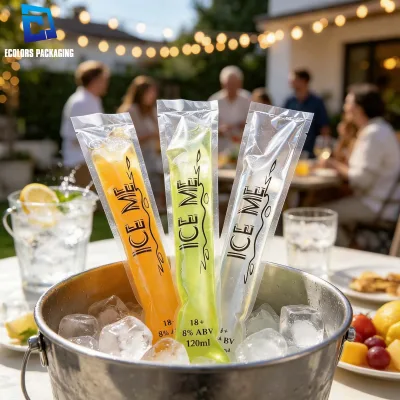 100ml 120ml Food Grade Heat Sealable 3 Side Sealing Plastic Clear Transparent Custom Printed Ice Popsicle Packaging Bags