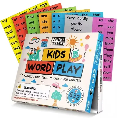 Factory Custom Colorful White Magnetic Words Poetry Tiles Magnets Kit for Kids