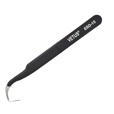 VETUS ESD-15 Industrial Metal Curved ESD Cleanroom Tweezer/ Industrial Metal ESD Tweezer/ESD Curved Tweezers
