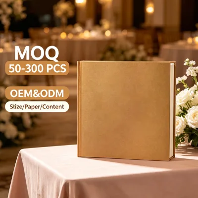 Custom Vintage Hardcover Wedding Guest Book 21x21cm 72 Pages Ribbon Binding Keepsake Album For Anniversaries Baptisms Birthdays