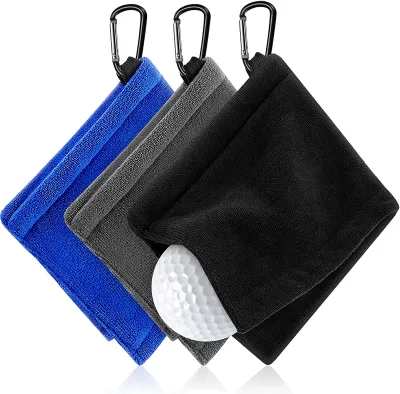 Premium Absorbency Golfing accessories custom logo embroidery Golf Ball Towel Premium Microfiber Golf Towel with Bag Clip