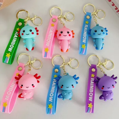 Hexagonal Dinosaur Figurine Pendant Cartoon Cute Bag Keychain Couple Salamander Figurine PVC Keychain