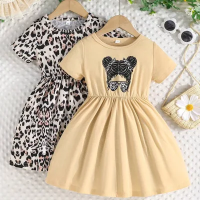 Fashionable Summer Princess Dress for Girls Children's Party Butterfly and Lace Decor Floral O-Neck Two-Piece Set for Kids
