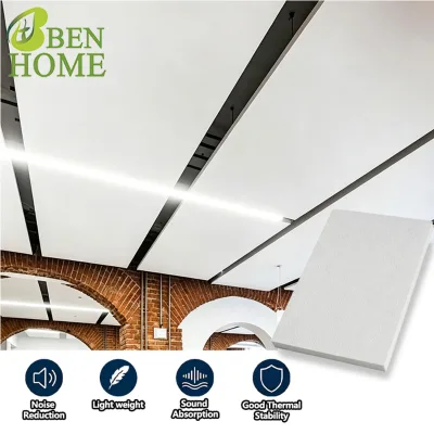 White Fiberglass Acoustic Ceiling Board Good Sound Absorption for Commercial Interior