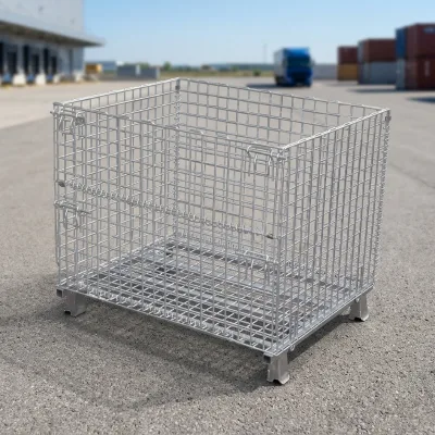 Galvanized Steel Wire Basket Container Stillage With 270 Hinged Roof Split Fold Gate Ear Lock Reinforced Slat Floor