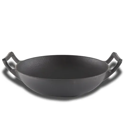 Cast Iron Wok Pan Double Loop Handles Pre Seasoned Cast Iron Chinese Wok for Gas Stove Open Fire Cooking