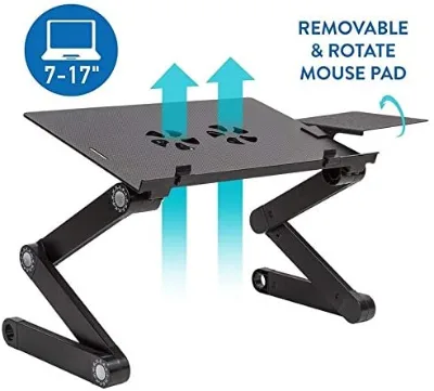 Ergonomic Aluminum Adjustable Laptop Table Stand With 2 CPU Cooling Fans