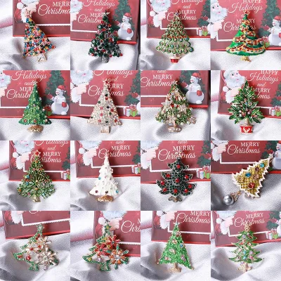 Wholesale Fashion Christmas Jewelry Variety Colors Hot Alloy Rhinestone Christmas Tree Brooch