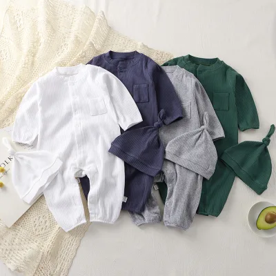 Infant Solid Color Jumpsuit Spring Autumn Baby Ribbed High Elastic Home Wear Cotton Onesie Sleepwear Air Conditioning
