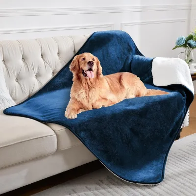 Waterproof Washable Sherpa Flannel Fleece Throw Reversible Pet Bed Cover For Dog Travel And Sofa Protection