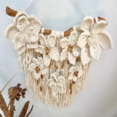2022 New Customized Handmade Macrame Wall Hanging Macrame with Flowers Flower Macrame W1476