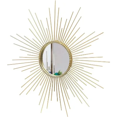 Iron Metal Large Mirrors Decor Wall Home Gold Sunburst Wall Decor Round Modern Decorative Mirrors for Bedroom Living Bath Room