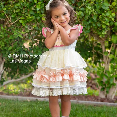 Summer Sweet Girls Mesh Dress Knee-Length Princess Ruffle Sleeve Polyester Cotton Layered Cake Dress