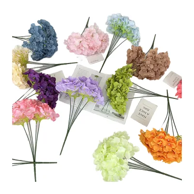 Romantic 5-head Clustered Hydrangea Artificial Flowers Wholesale Arrangement Wedding Hotel Events Home Artificial Flowers