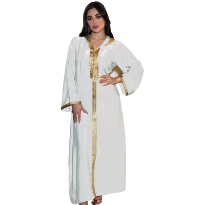 Middle East Dubai Champagne Hooded Lace Suede Robe Muslim Robe Female Spot