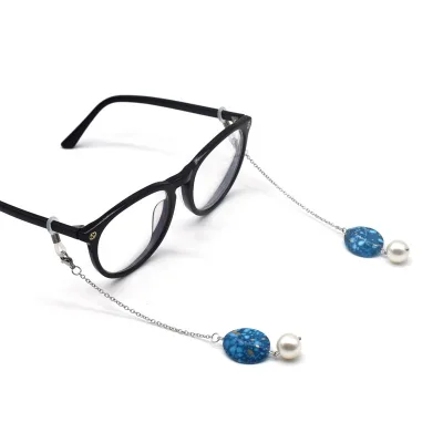Trendy Women's Sunglass & Eyeglass Chain Steel Short-Chain Tassel Lens-End Decor Stone-Pattern Pendant Sunglasses Chain