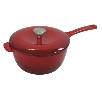 Red Enamel Cast Iron Sauce Pan with Lid Perfect Small Pot for Delicate Slow Cooking Reliable Heat Retention From Heavy Cast Iron