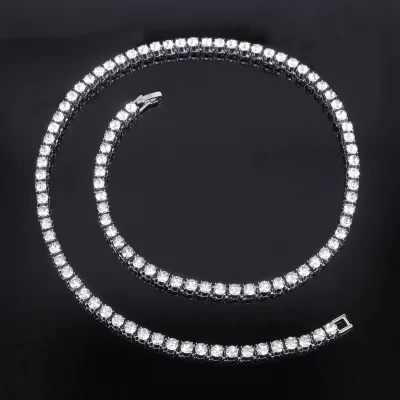 2026 Simple Hip-hop-inspired European American-style 4mm Zinc Alloy Electroplated Rhinestone Single-row Clavicle Necklace