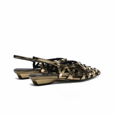 summer lady's sandals new style studded leather shoes gold shoes for women silver ladies shoes low heel