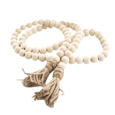 58in Farmhouse Beads Wood Bead Garland with Tassels Rustic Nature Country Decor Prayer Boho Beads for Wall Hanging Decoration
