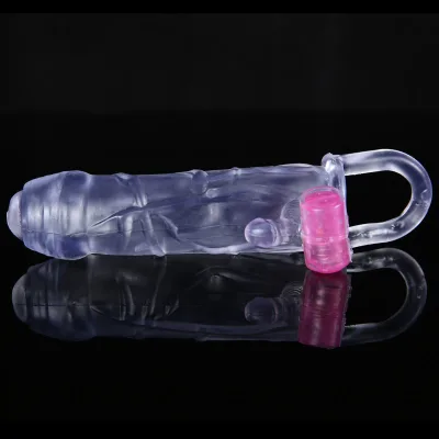 extra Long Funny Magic Cock Ring Penis Sleeve Vibrator Lasting Vibrating Condom for Men