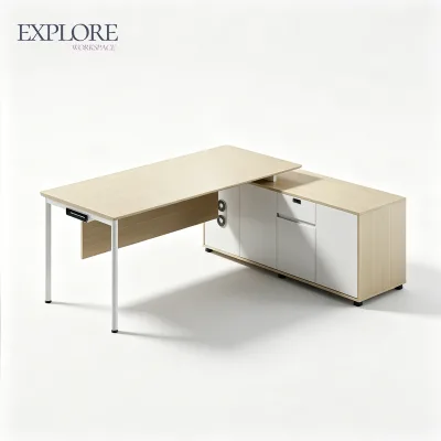 Premium Modern Stylish Ergonomic Large Wooden CEO Desk Integrated Power Supply Privacy Modesty Panel Side Cabinet Office School