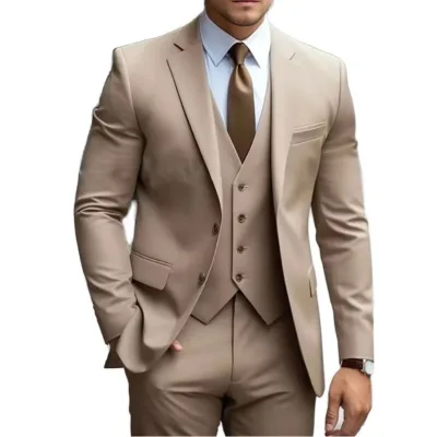 MF9872 Worsted Waterproof Jacquard Plus Size Breathable Single Breasted Adults Men Suits Mandarin Collar Black White Jacket Vest