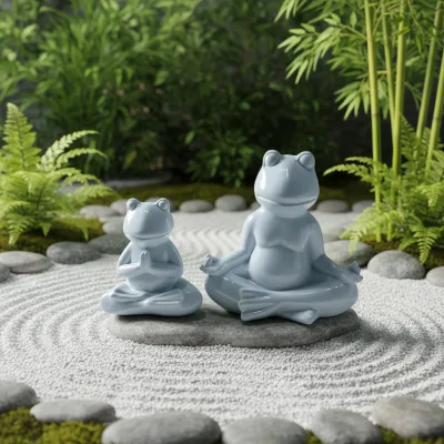 Custom Two Sizes Ceramic Meditating Yoga Frog Statue Figurine Home Decorative Accent Decor for Tabletop Desktop Cabinet Shelf