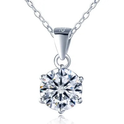 Mossanite Pendant 6 Prong Set Minimalist 925 Sterling Silver 2ct Mossanite Jewelry for Women