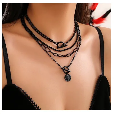 Wholesale Fashion Heart Pendant Choker Halloween Jewelry Black Layered Chain Love Necklaces for Girls