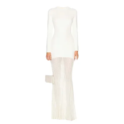 Knitted Round-neck Natural Waistline Pencil Silhouette Draped Decoration Autumn Solid Color Women's Dress OEM Service