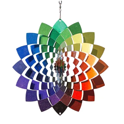3D Metal Outdoor Garden Decor Wind Spinner (Rainbow Flower)