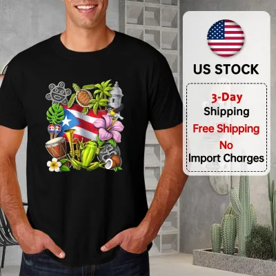 Men's Puerto Rico Pride T-Shirt: Boricua Flag, Coqui Frog, Hibiscus, Palm Tree Graphic Tee - Perfect Souvenir Gift