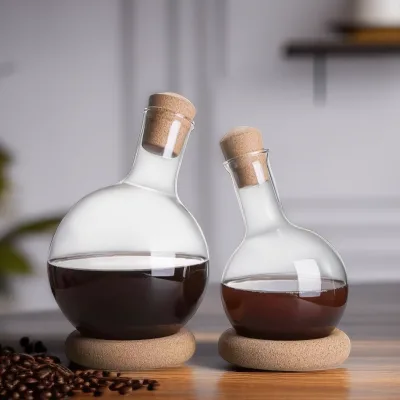 Creative Gourd Shape Glass Wine Decanter for Home Bars and Parties Whiskey Bottle Wine Decanter Glass Set with Wood Base