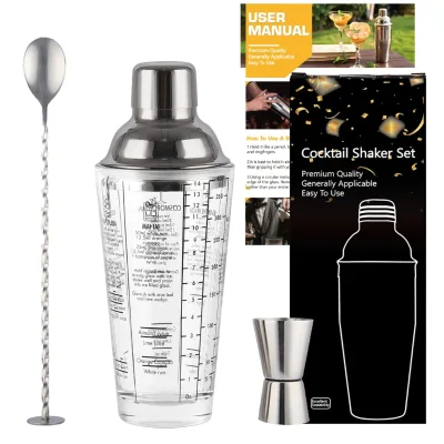 Bar Transparent Glass Shaker with Scale Modern Design Cocktail Shaker Full Set for Milk Tea