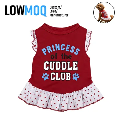 Low MOQ Soft Breathable Puppy Red Dress with Ruffle Trim Custom Pet Apparel Factory Supply