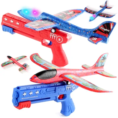 Foam Airplane Gun Launcher Toy With Light for Kids Outdoor Sport Toy Set EVA Form Aircraft Toy With Launcher
