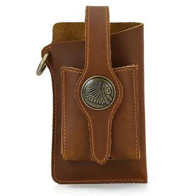 Men's Genuine Leather Crazy Horse Waist Belt Bag with Magnetic Buckle for Mobile Phone