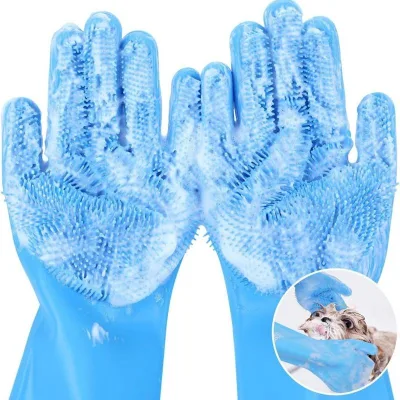 Scrubber Washing Dishwasher Bathing Soft Durable BPA Free Waterproof Silicone Gloves for Pet Dog Cat Massage Dishwashing