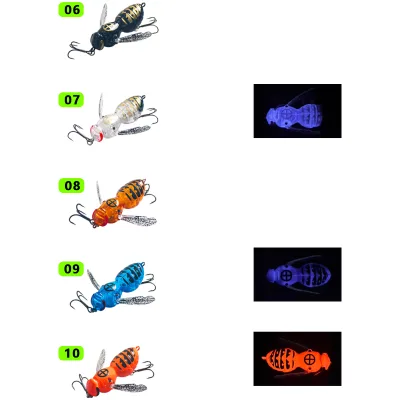 Bionic Wasp Crawler Topwater Fishing Lure Rattle Noise Splash Wings Hard Insect Bait Double Hooks for Bass Trout Perch