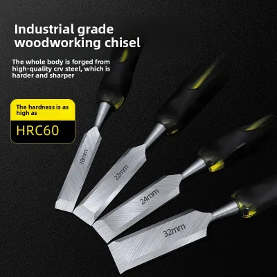 Industrial CRV Steel Wood Chisel Set HRC60 18/22/24/32mm Flat Chisel Ergonomic Handle Carpenter Woodworking Tools