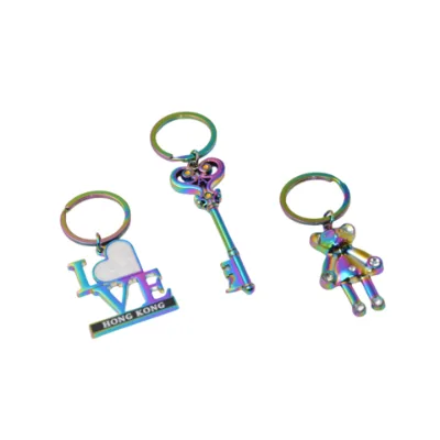 Factory Wholesale OEM Metal Keychain color plating Keyrings with Poly Paints with Acrylic Crystal Keychain