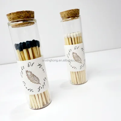Glass Match Tubes Long Wooden Matches Personalized Label Scented Candle Lighting Accessory Minimal Counter Display Bulk Matches
